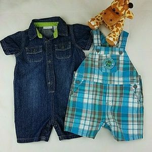 Bundle of Overall shorts Plaid and Denim 18 months